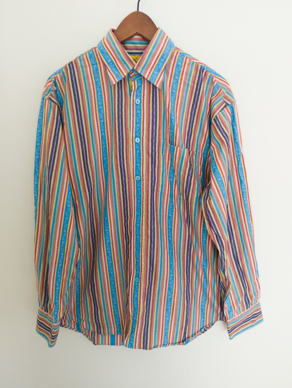 Bugatchi Uomo Rainbow Striped Long Sleeve Button-Down Shirt Size M